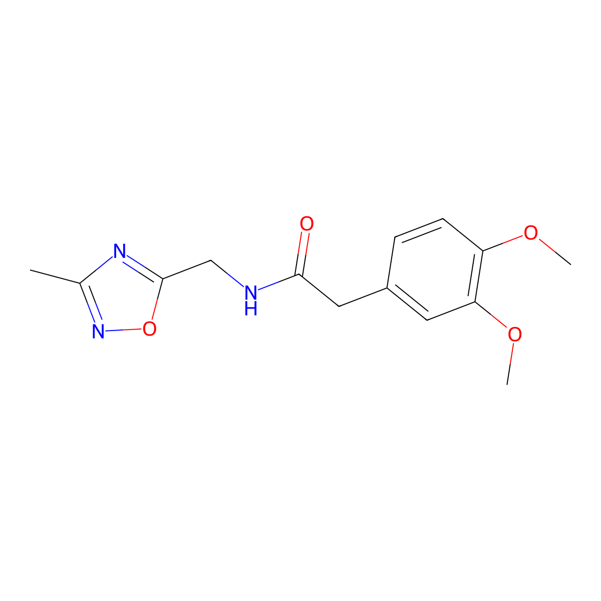 2-(3,4-dimethoxyphenyl)-N-[(3-methyl-1,2,4-oxadiazol-5-yl)methyl]acetamide molecular structure, CAS 1235141-79-3