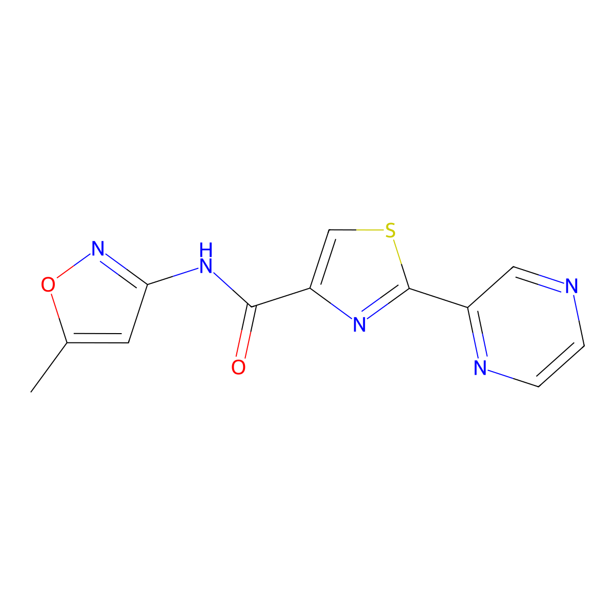N-(5-methylisoxazol-3-yl)-2-(pyrazin-2-yl)thiazole-4-carboxamide molecular structure, CAS 1235144-22-5