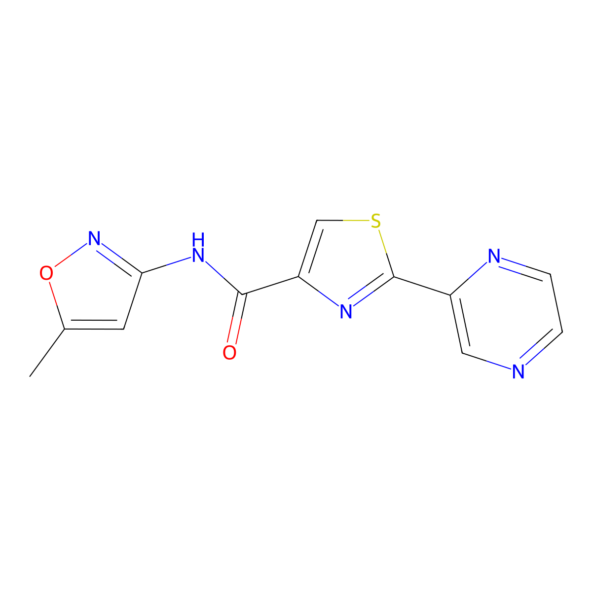 N-(5-methylisoxazol-3-yl)-2-(pyrazin-2-yl)thiazole-4-carboxamide molecular structure, CAS 1235144-22-5