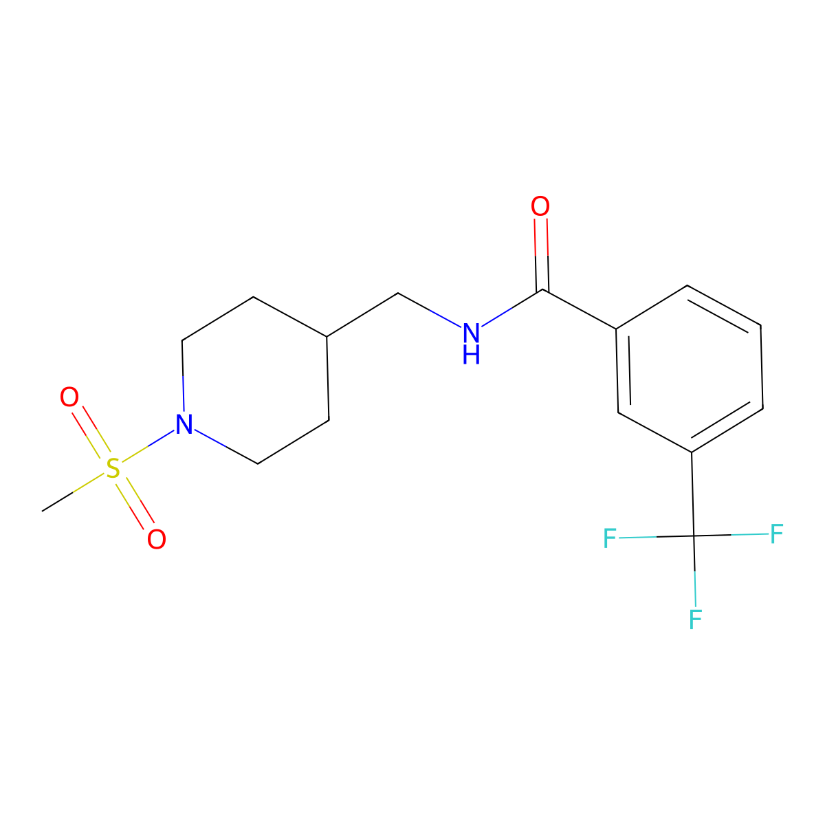 N-((1-(methylsulfonyl)piperidin-4-yl)methyl)-3-(trifluoromethyl)benzamide molecular structure, CAS 1235144-68-9