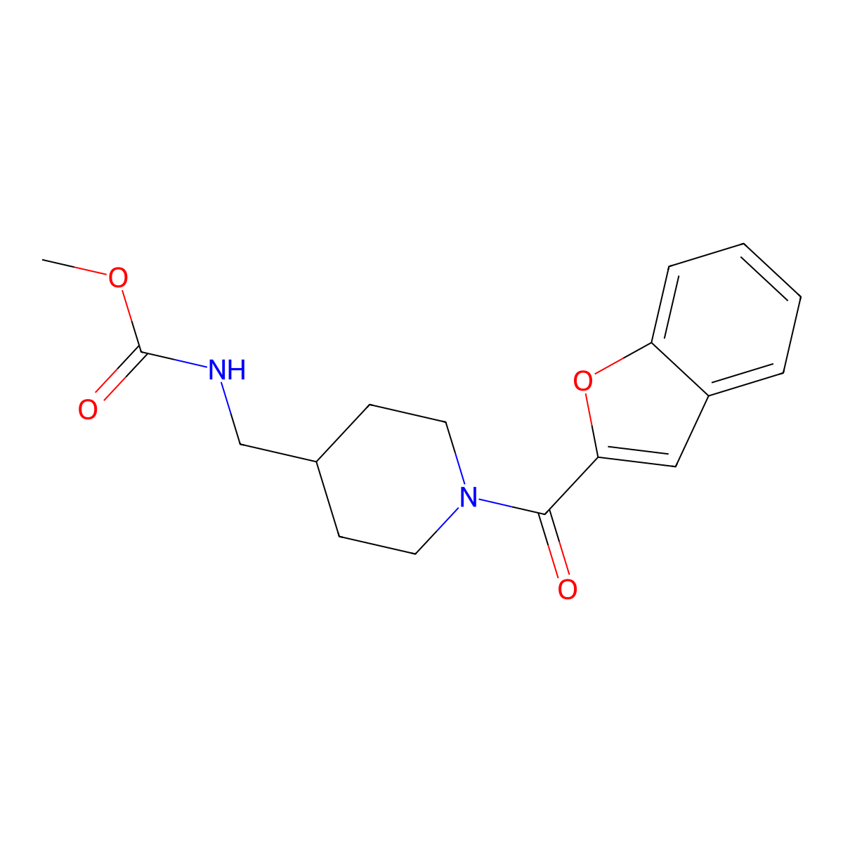 Methyl ((1-(benzofuran-2-carbonyl)piperidin-4-yl)methyl)carbamate molecular structure, CAS 1235144-96-3
