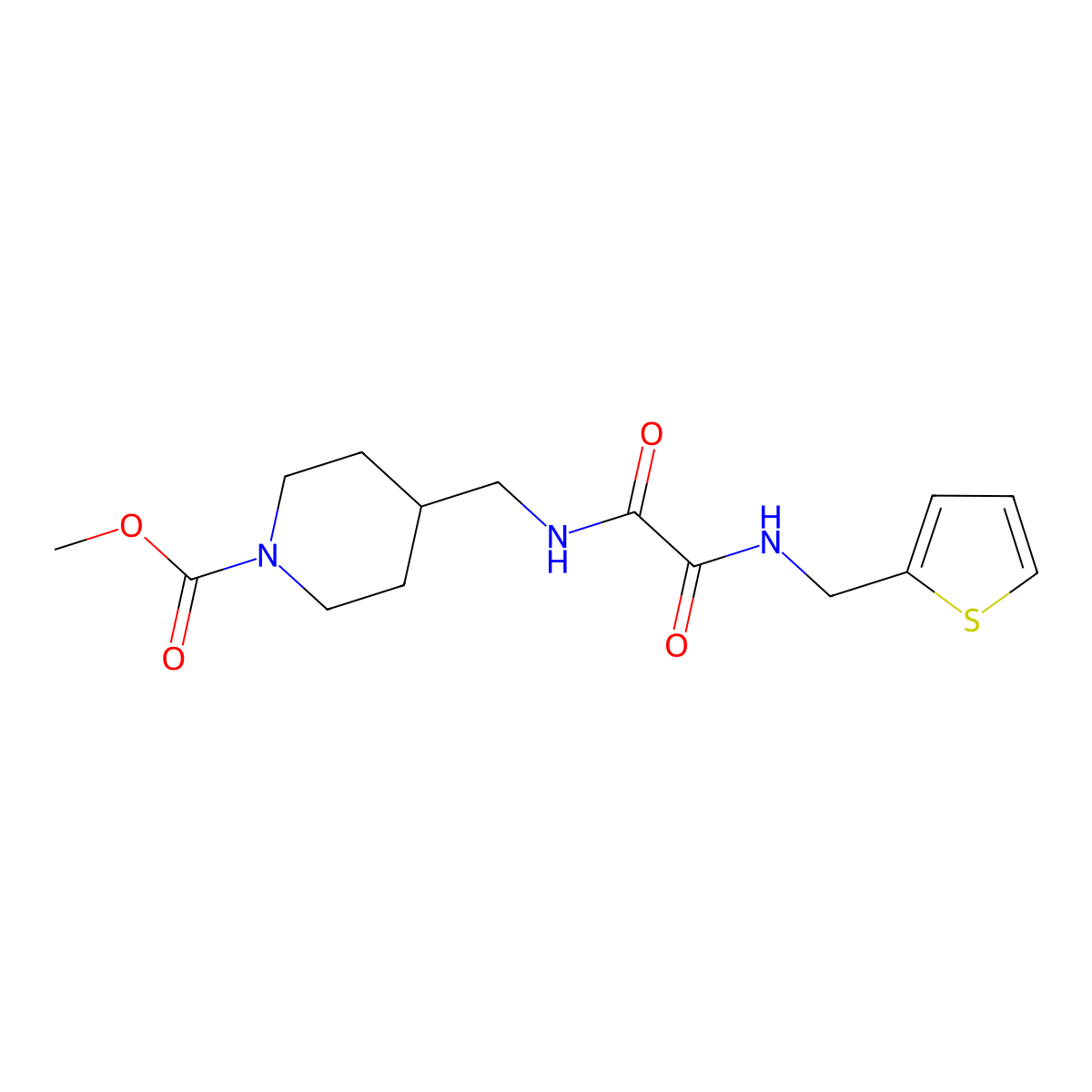 Methyl 4-((2-oxo-2-((thiophen-2-ylmethyl)amino)acetamido)methyl)piperidine-1-carboxylate molecular structure, CAS 1235145-15-9