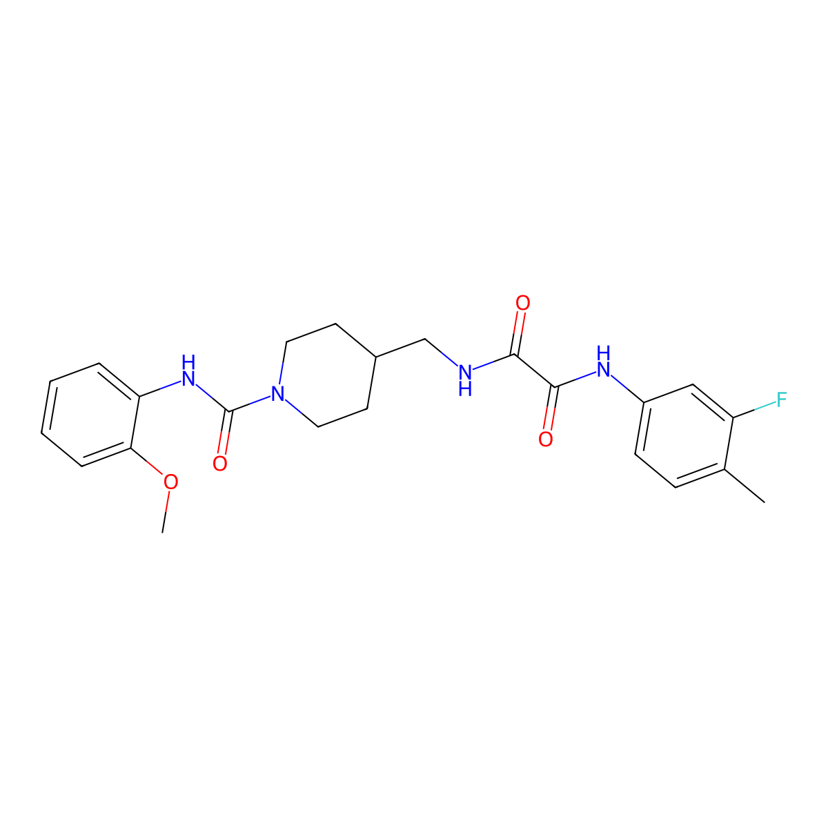 N1-(3-fluoro-4-methylphenyl)-N2-((1-((2-methoxyphenyl)carbamoyl)piperidin-4-yl)methyl)oxalamide molecular structure, CAS 1235147-15-5