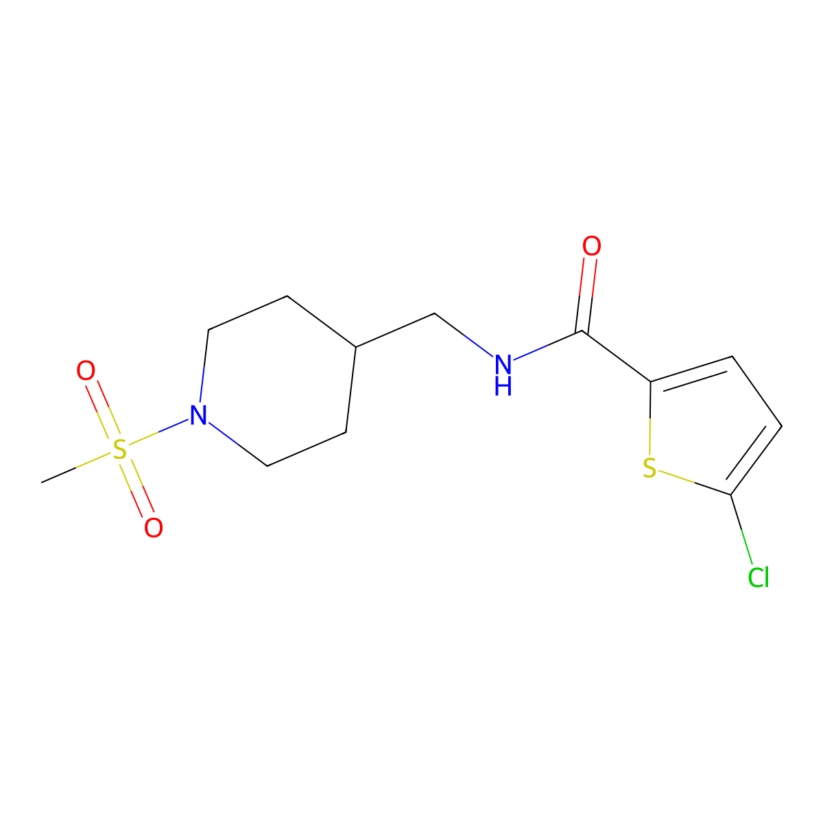 5-chloro-N-((1-(methylsulfonyl)piperidin-4-yl)methyl)thiophene-2-carboxamide molecular structure, CAS 1235147-28-0