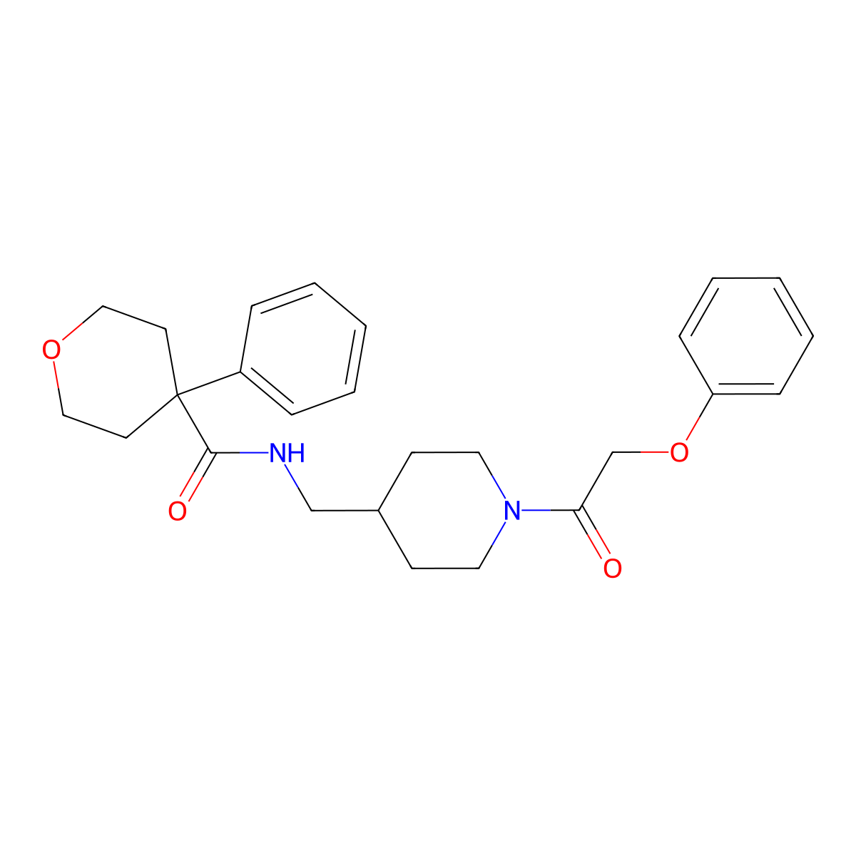 N-((1-(2-phenoxyacetyl)piperidin-4-yl)methyl)-4-phenyltetrahydro-2H-pyran-4-carboxamide molecular structure, CAS 1235147-64-4