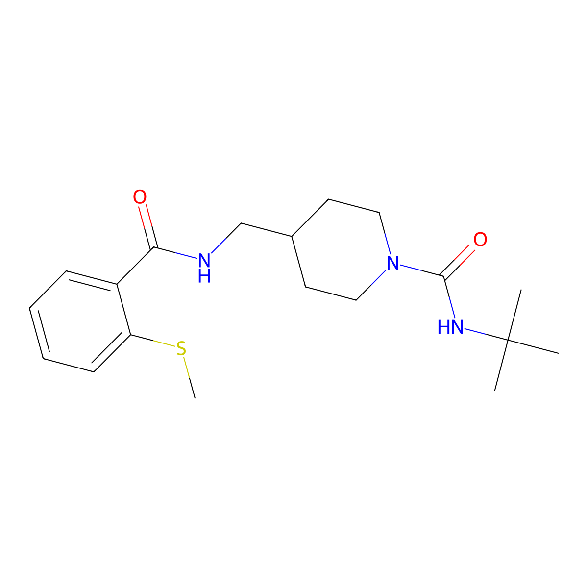 N-(tert-butyl)-4-((2-(methylthio)benzamido)methyl)piperidine-1-carboxamide molecular structure, CAS 1235148-03-4