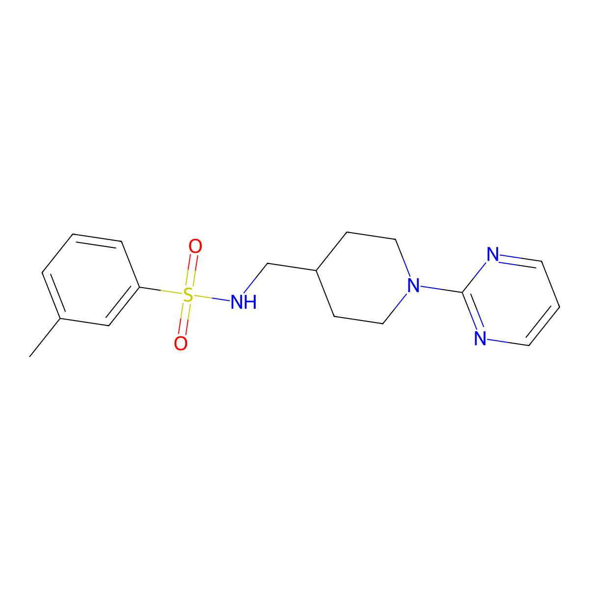 3-methyl-N-((1-(pyrimidin-2-yl)piperidin-4-yl)methyl)benzenesulfonamide molecular structure, CAS 1235148-70-5