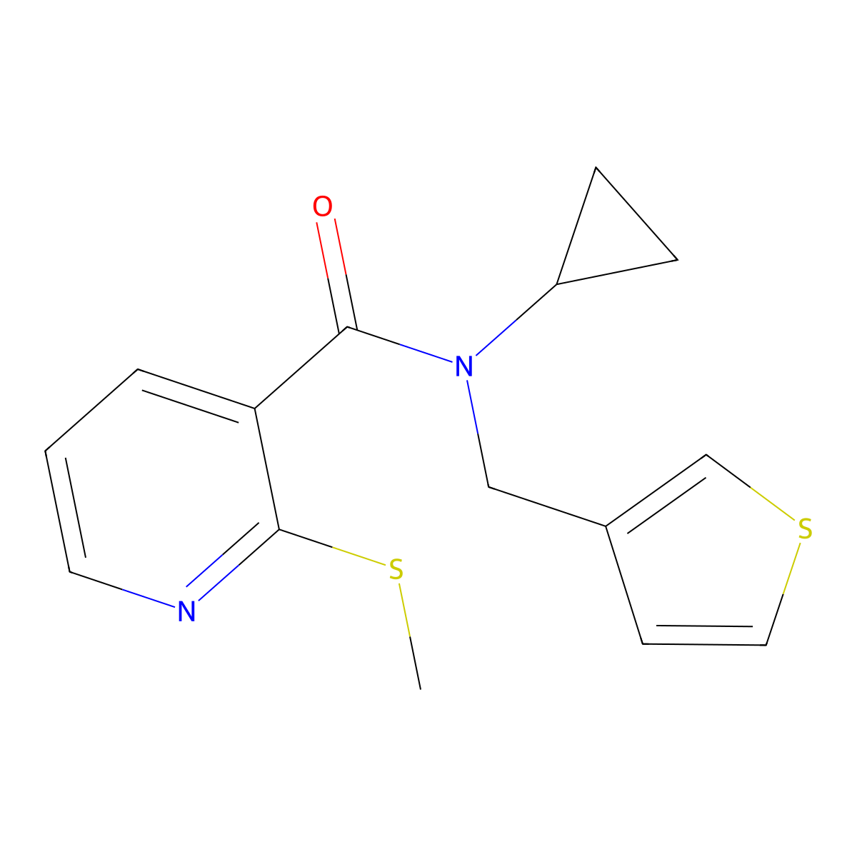N-cyclopropyl-2-(methylthio)-N-(thiophen-3-ylmethyl)nicotinamide molecular structure, CAS 1235148-74-9