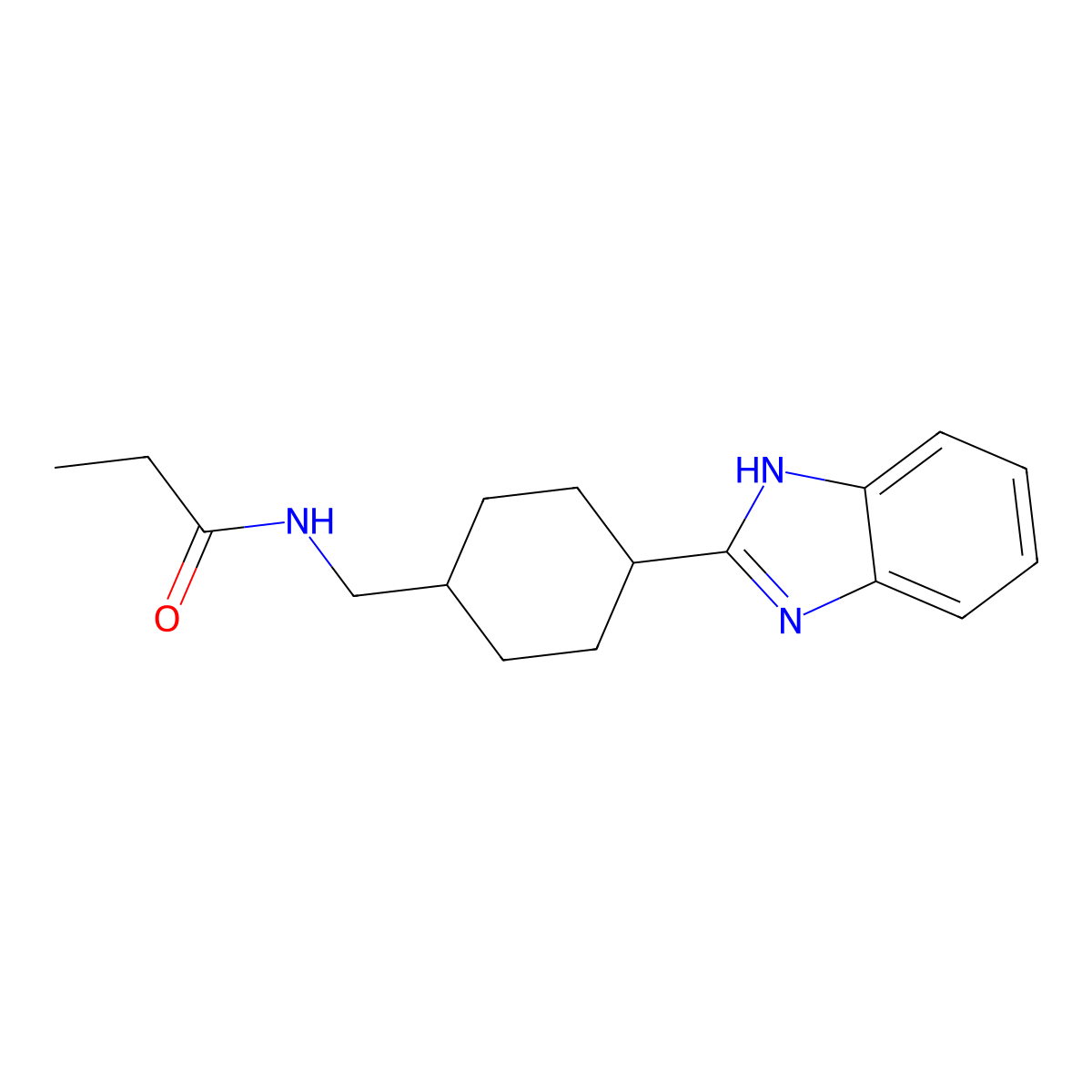 N-((4-(1H-benzo[d]imidazol-2-yl)cyclohexyl)methyl)propionamide molecular structure, CAS 1235150-15-8