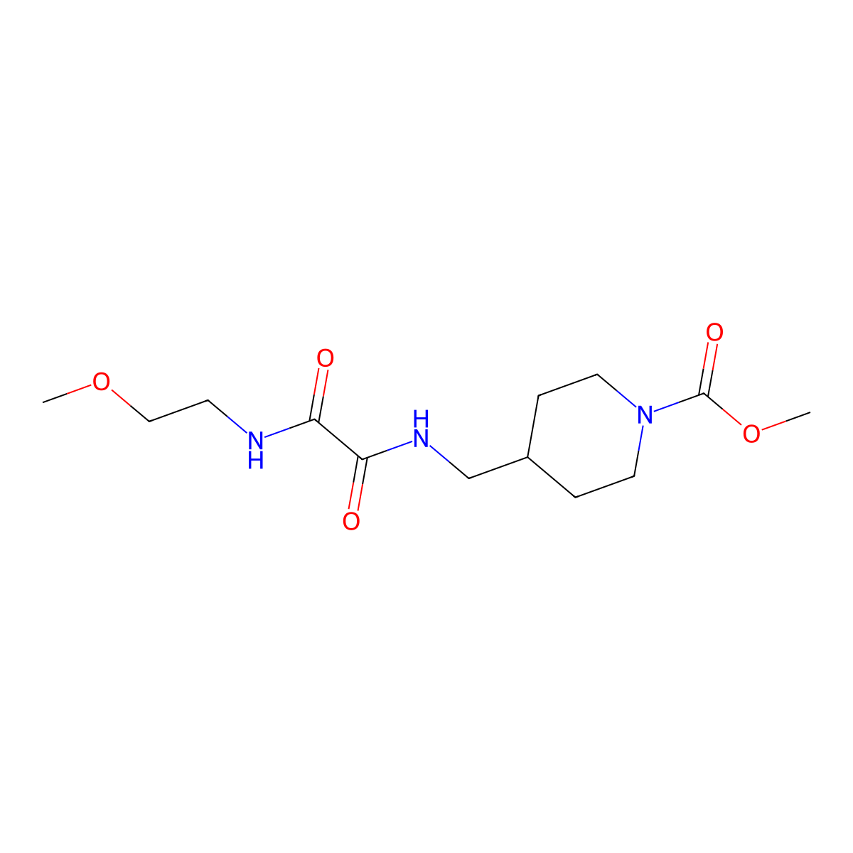 Methyl 4-((2-((2-methoxyethyl)amino)-2-oxoacetamido)methyl)piperidine-1-carboxylate molecular structure, CAS 1235150-26-1