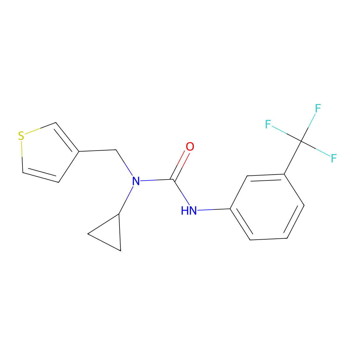 1-Cyclopropyl-1-(thiophen-3-ylmethyl)-3-(3-(trifluoromethyl)phenyl)urea molecular structure, CAS 1235150-36-3