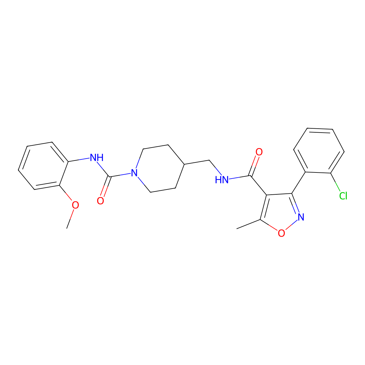 3-(2-chlorophenyl)-N-((1-((2-methoxyphenyl)carbamoyl)piperidin-4-yl)methyl)-5-methylisoxazole-4-carboxamide molecular structure, CAS 1235150-85-2