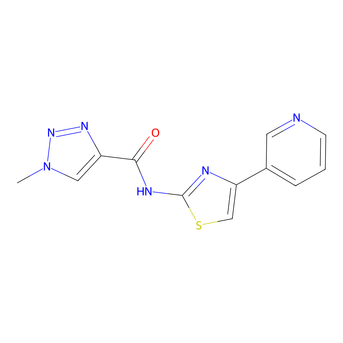 1-methyl-N-(4-(pyridin-3-yl)thiazol-2-yl)-1H-1,2,3-triazole-4-carboxamide molecular structure, CAS 1235151-82-2
