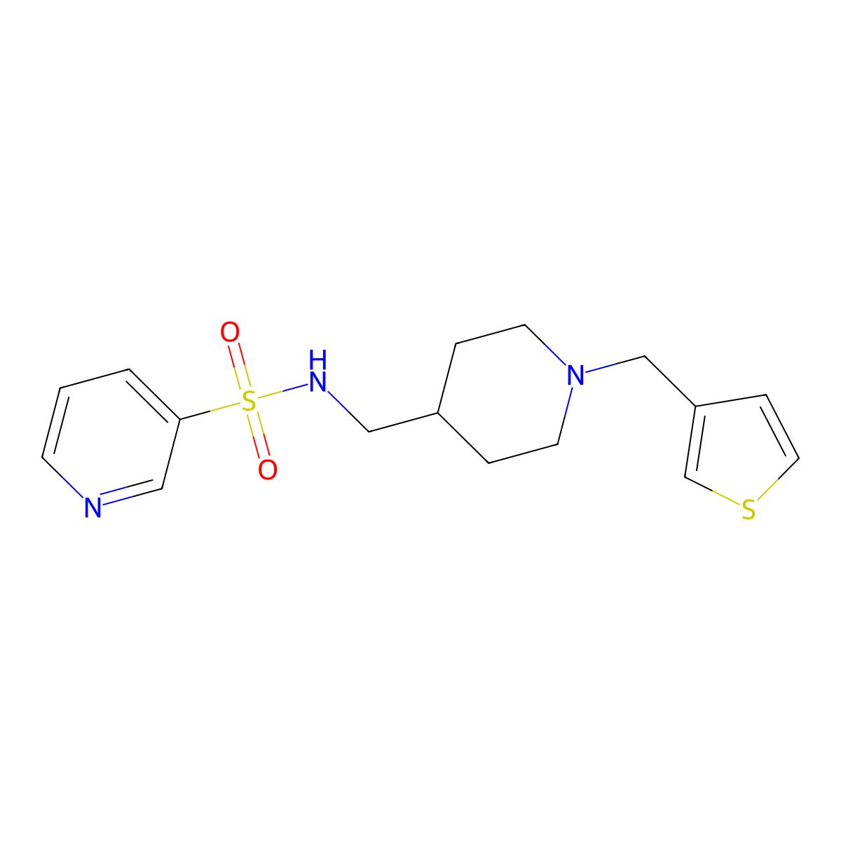 N-((1-(thiophen-3-ylmethyl)piperidin-4-yl)methyl)pyridine-3-sulfonamide molecular structure, CAS 1235151-91-3