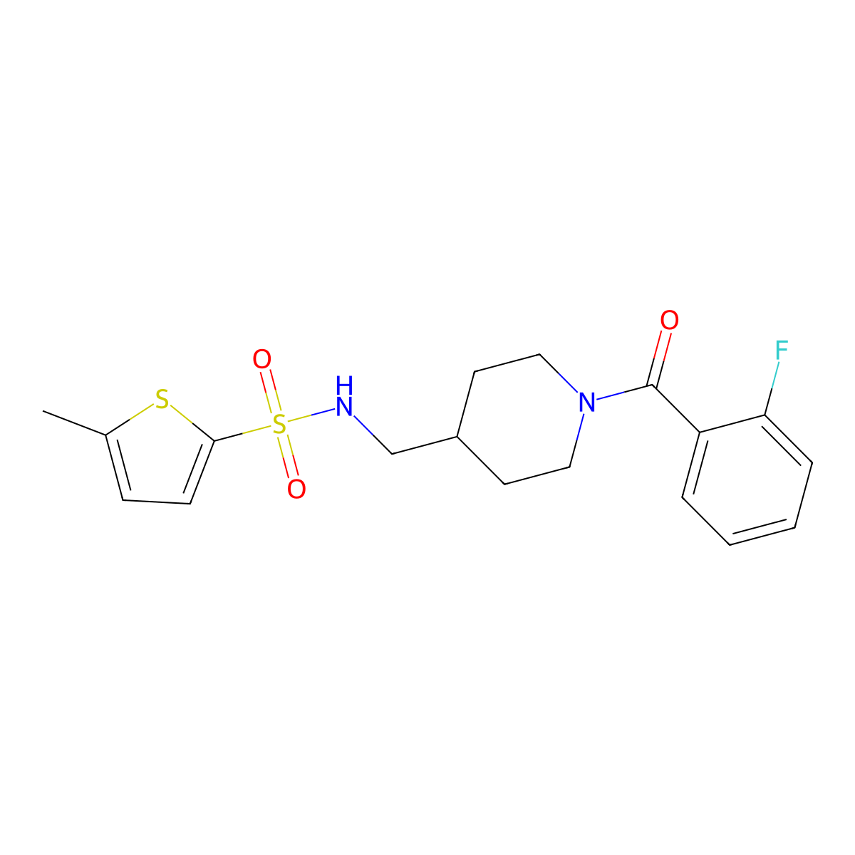 N-{[1-(2-fluorobenzoyl)piperidin-4-yl]methyl}-5-methylthiophene-2-sulfonamide molecular structure, CAS 1235151-95-7