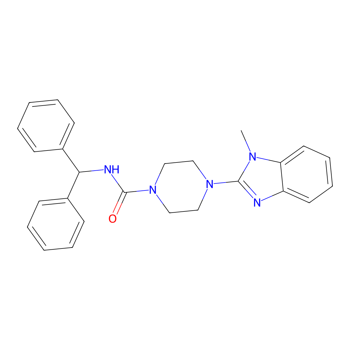 N-(diphenylmethyl)-4-(1-methyl-1H-1,3-benzodiazol-2-yl)piperazine-1-carboxamide molecular structure, CAS 1235152-15-4