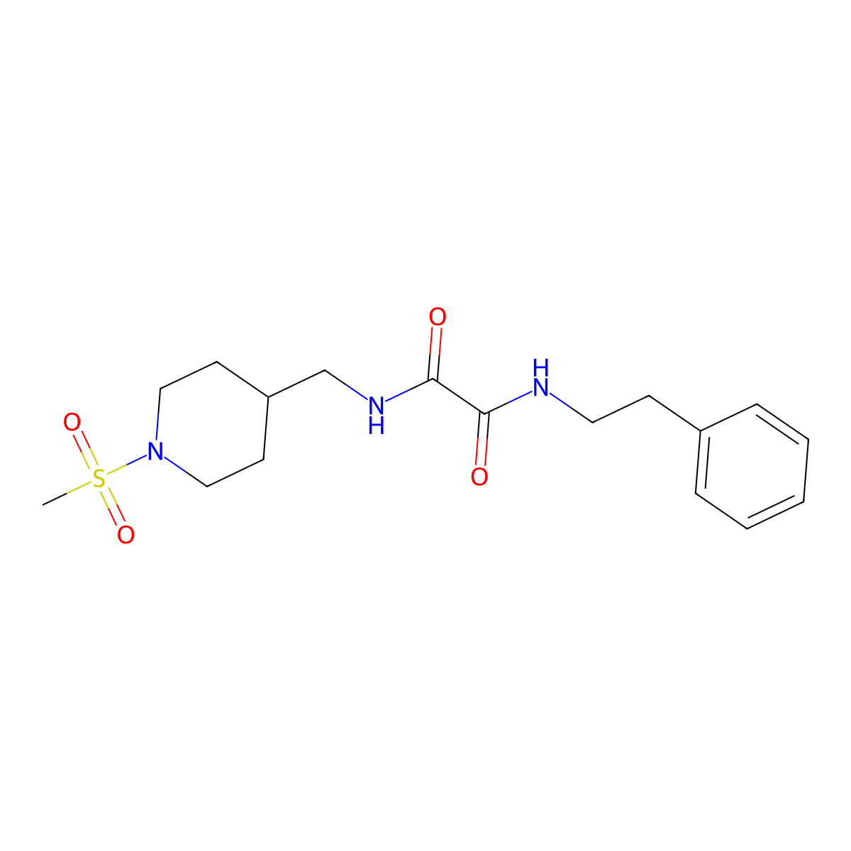 N1-((1-(methylsulfonyl)piperidin-4-yl)methyl)-N2-phenethyloxalamide molecular structure, CAS 1235152-36-9