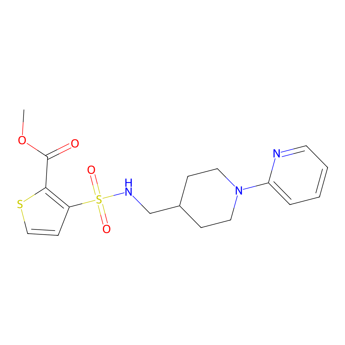 methyl 3-(N-((1-(pyridin-2-yl)piperidin-4-yl)methyl)sulfamoyl)thiophene-2-carboxylate molecular structure, CAS 1235152-50-7