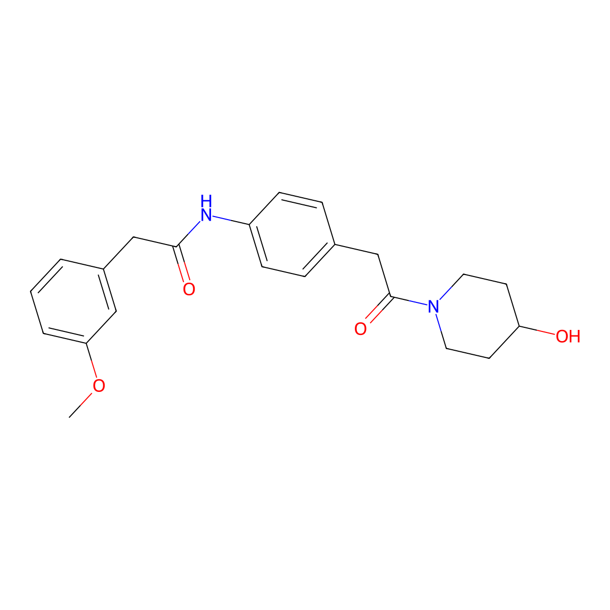 N-{4-[2-(4-hydroxypiperidin-1-yl)-2-oxoethyl]phenyl}-2-(3-methoxyphenyl)acetamide molecular structure, CAS 1235153-92-0