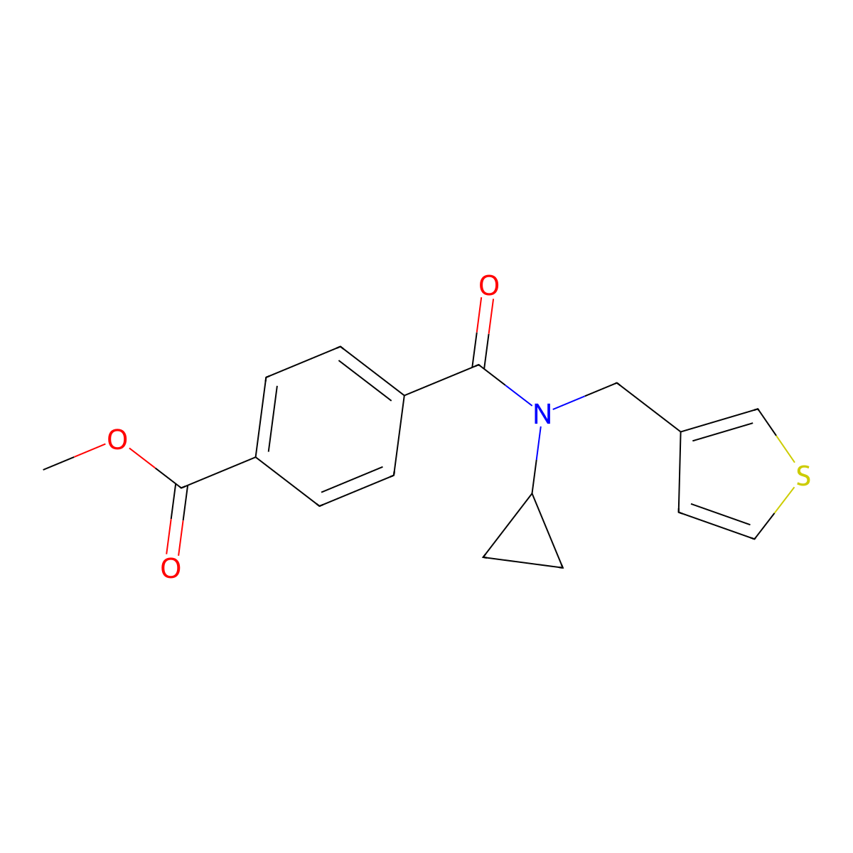 Methyl 4-(cyclopropyl(thiophen-3-ylmethyl)carbamoyl)benzoate molecular structure, CAS 1235157-76-2