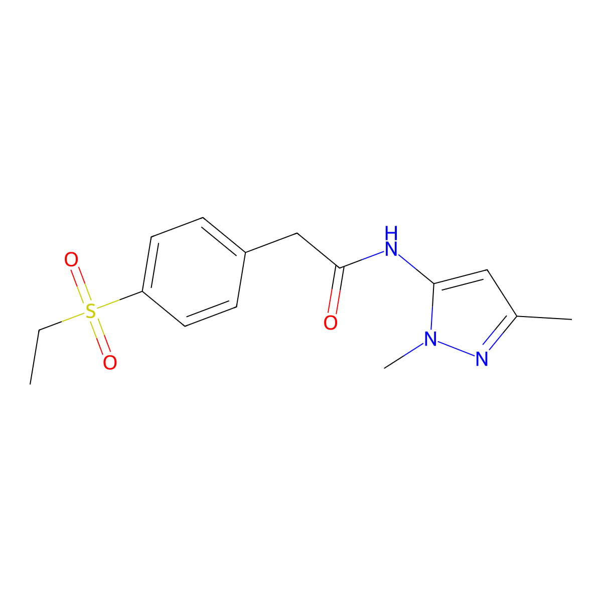 N-(1,3-dimethyl-1H-pyrazol-5-yl)-2-(4-(ethylsulfonyl)phenyl)acetamide molecular structure, CAS 1235158-19-6