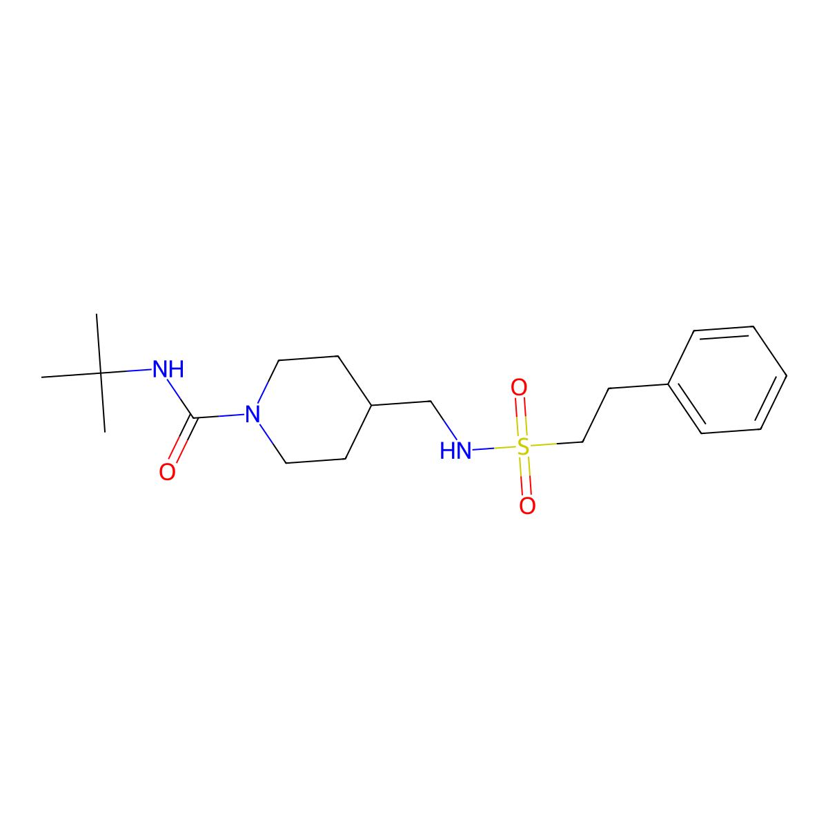 N-tert-butyl-4-[(2-phenylethanesulfonamido)methyl]piperidine-1-carboxamide molecular structure, CAS 1235162-76-1