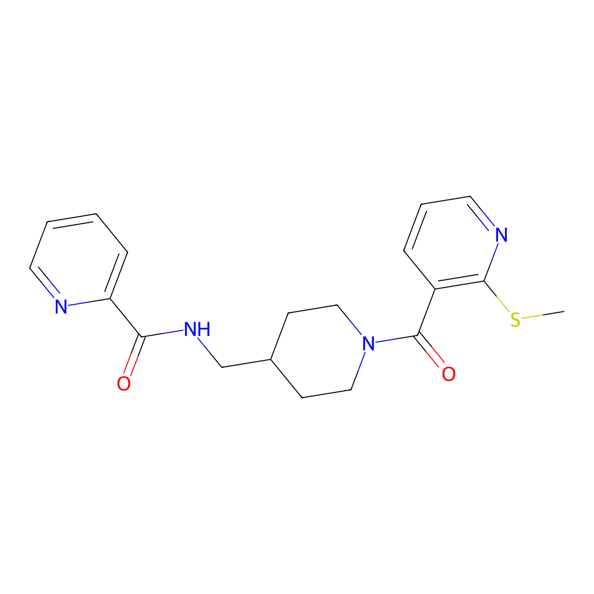 N-((1-(2-(methylthio)nicotinoyl)piperidin-4-yl)methyl)picolinamide molecular structure, CAS 1235163-14-0