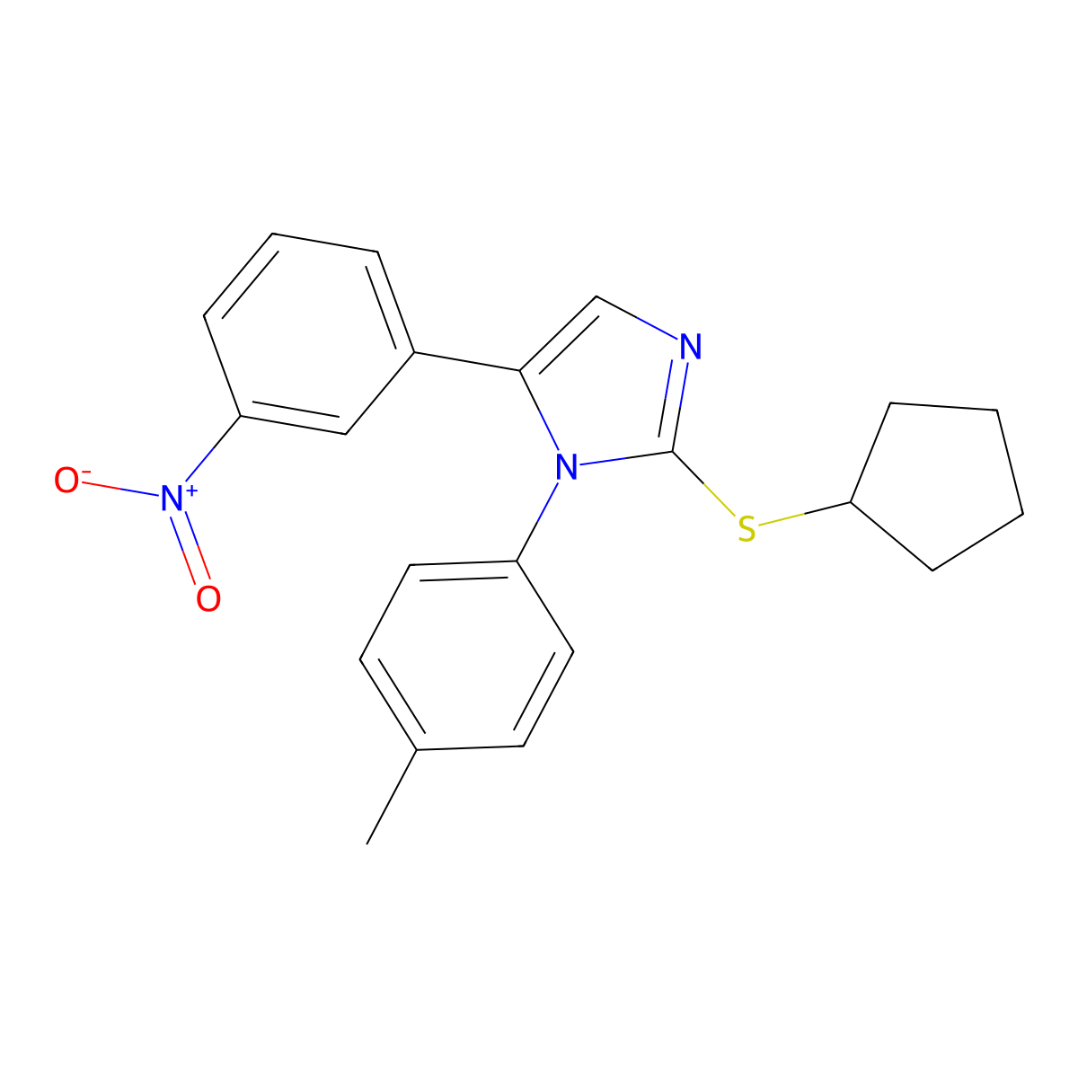 2-(cyclopentylthio)-5-(3-nitrophenyl)-1-(p-tolyl)-1H-imidazole molecular structure, CAS 1235164-79-0