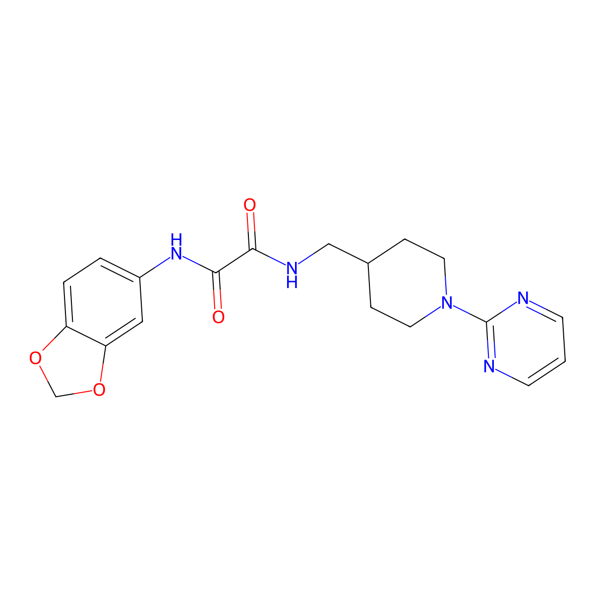 N1-(benzo[d][1,3]dioxol-5-yl)-N2-((1-(pyrimidin-2-yl)piperidin-4-yl)methyl)oxalamide molecular structure, CAS 1235167-42-6