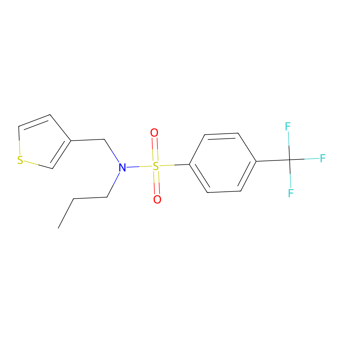 N-propyl-N-(thiophen-3-ylmethyl)-4-(trifluoromethyl)benzenesulfonamide molecular structure, CAS 1235169-72-8