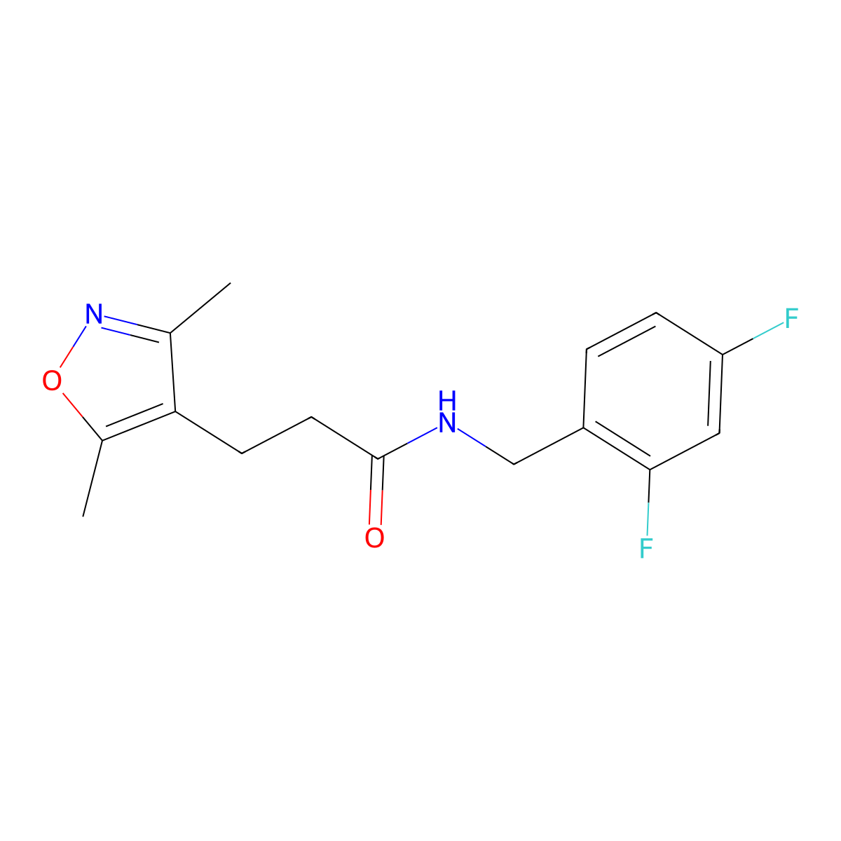 N-(2,4-difluorobenzyl)-3-(3,5-dimethylisoxazol-4-yl)propanamide molecular structure, CAS 1235170-76-9