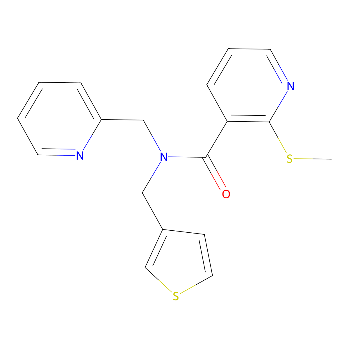 2-(methylthio)-N-(pyridin-2-ylmethyl)-N-(thiophen-3-ylmethyl)nicotinamide molecular structure, CAS 1235170-94-1