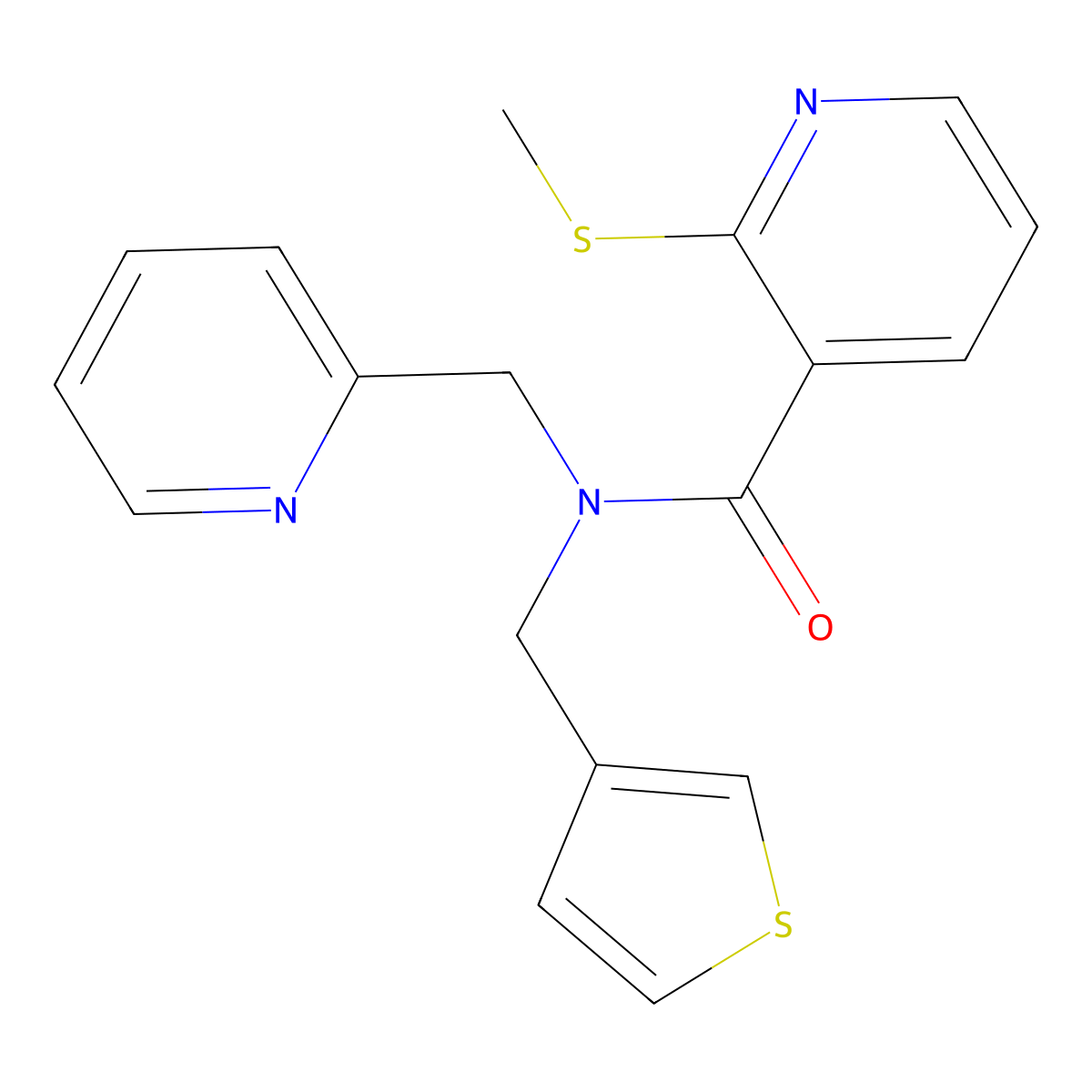 2-(methylthio)-N-(pyridin-2-ylmethyl)-N-(thiophen-3-ylmethyl)nicotinamide molecular structure, CAS 1235170-94-1
