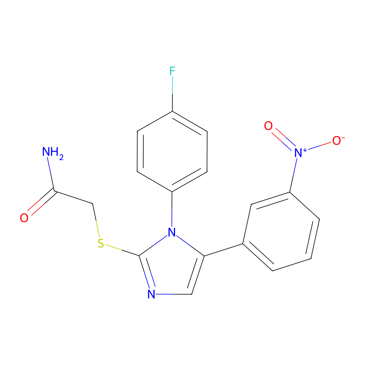 2-((1-(4-fluorophenyl)-5-(3-nitrophenyl)-1H-imidazol-2-yl)thio)acetamide molecular structure, CAS 1235174-92-1