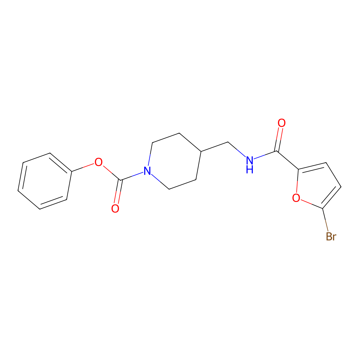 Phenyl 4-((5-bromofuran-2-carboxamido)methyl)piperidine-1-carboxylate molecular structure, CAS 1235176-31-4
