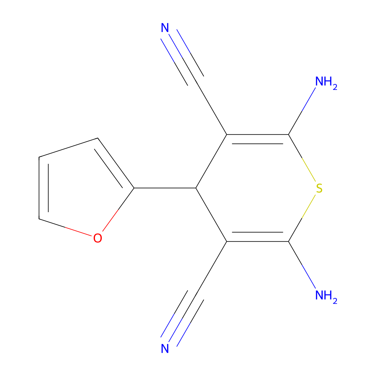 2,6-diamino-4-(furan-2-yl)-4H-thiopyran-3,5-dicarbonitrile molecular structure, CAS 123518-02-5