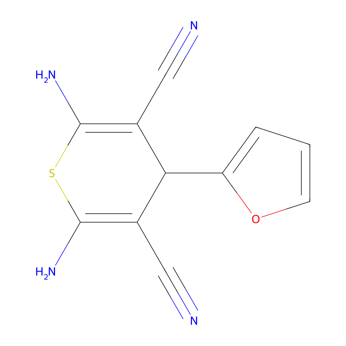 2,6-diamino-4-(furan-2-yl)-4H-thiopyran-3,5-dicarbonitrile molecular structure, CAS 123518-02-5
