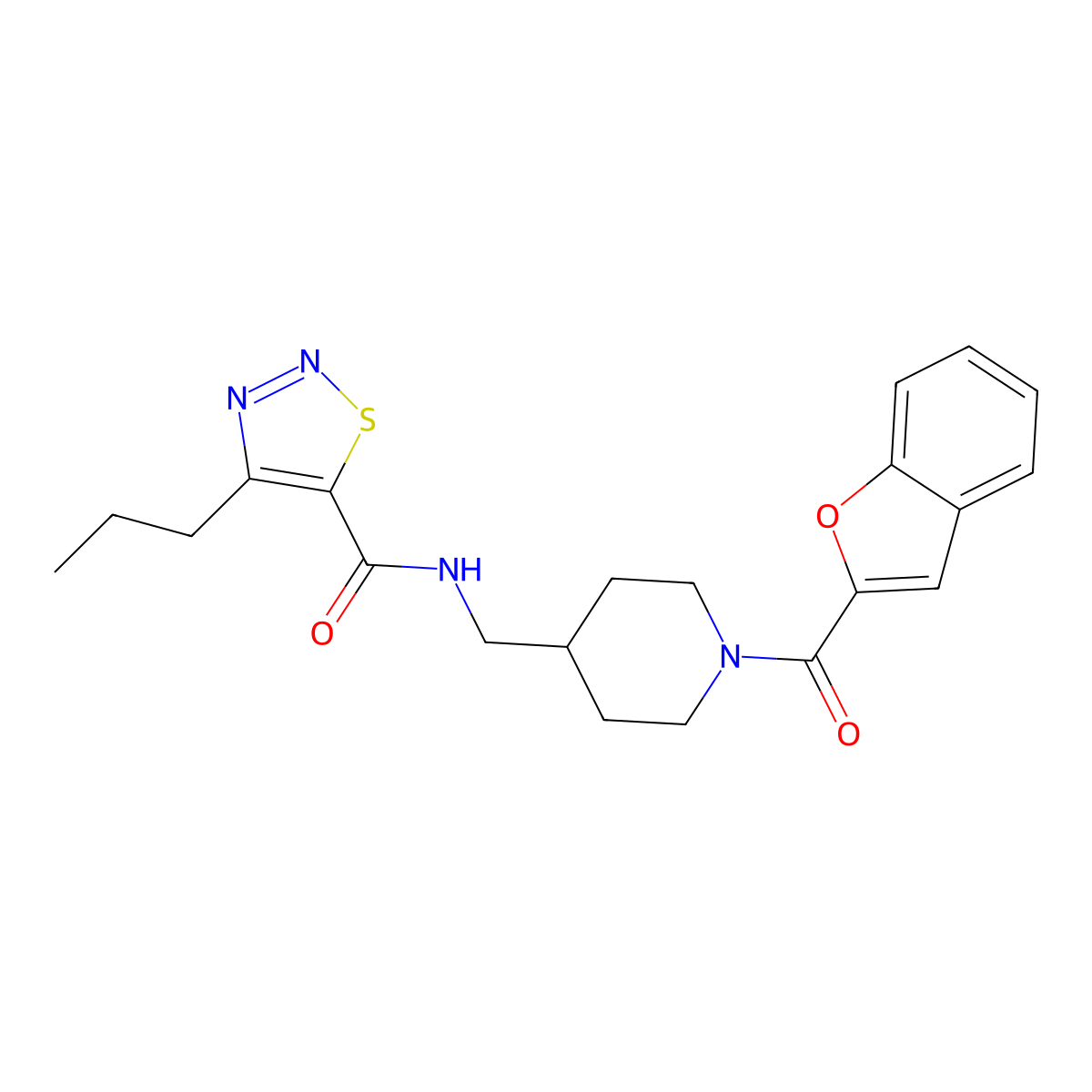 N-((1-(benzofuran-2-carbonyl)piperidin-4-yl)methyl)-4-propyl-1,2,3-thiadiazole-5-carboxamide molecular structure, CAS 1235185-09-7