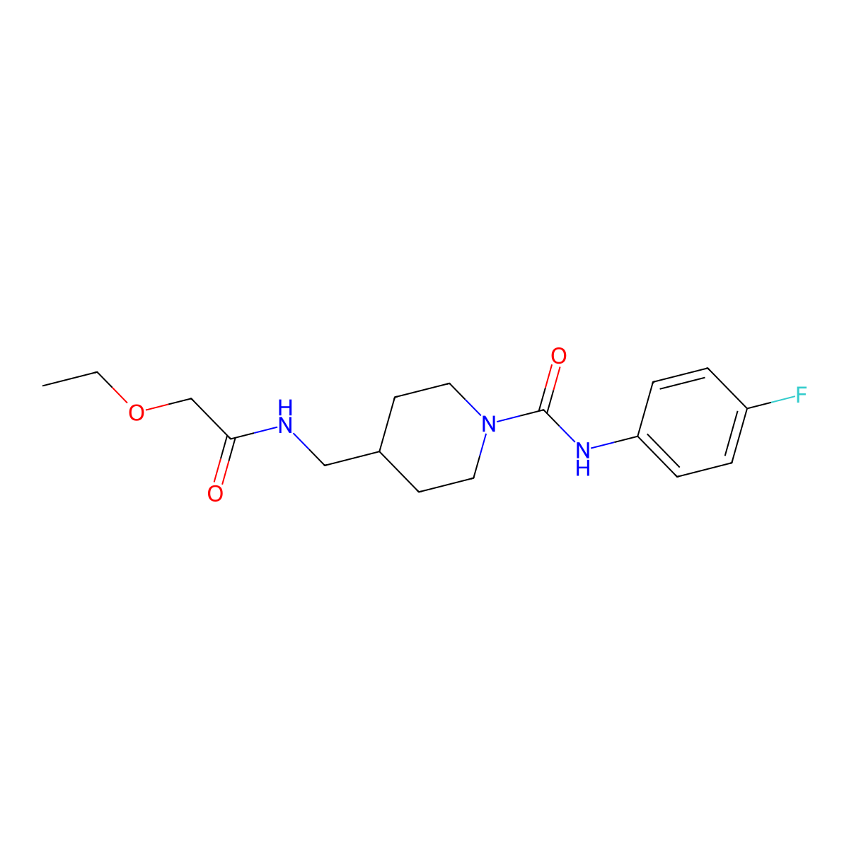 4-((2-ethoxyacetamido)methyl)-N-(4-fluorophenyl)piperidine-1-carboxamide molecular structure, CAS 1235185-38-2