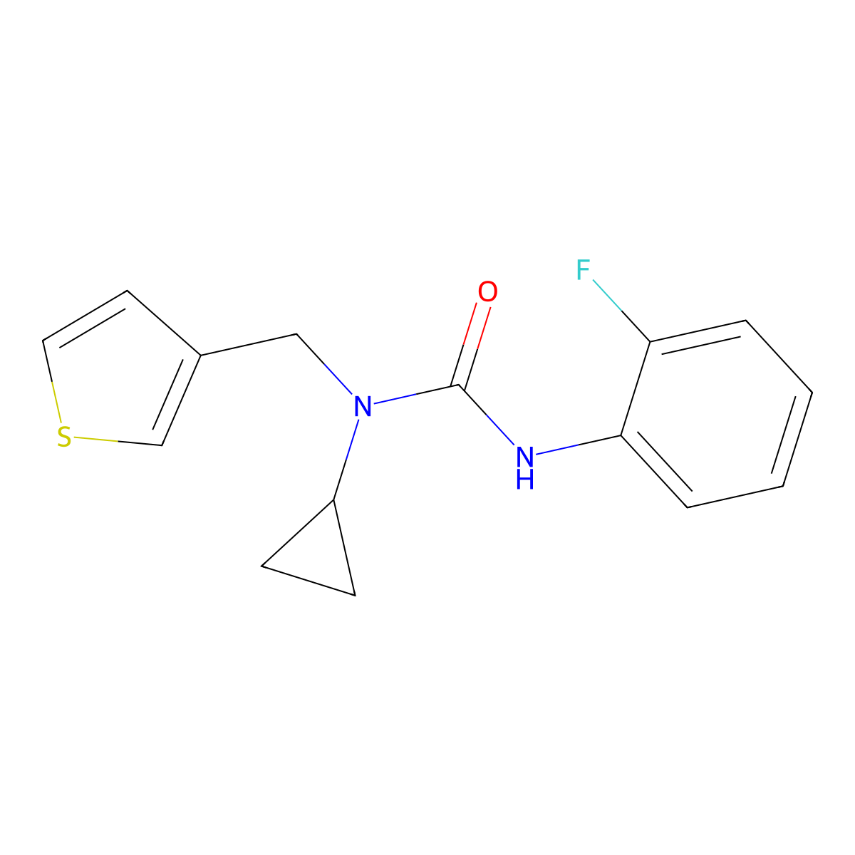 1-Cyclopropyl-3-(2-fluorophenyl)-1-(thiophen-3-ylmethyl)urea molecular structure, CAS 1235186-74-9