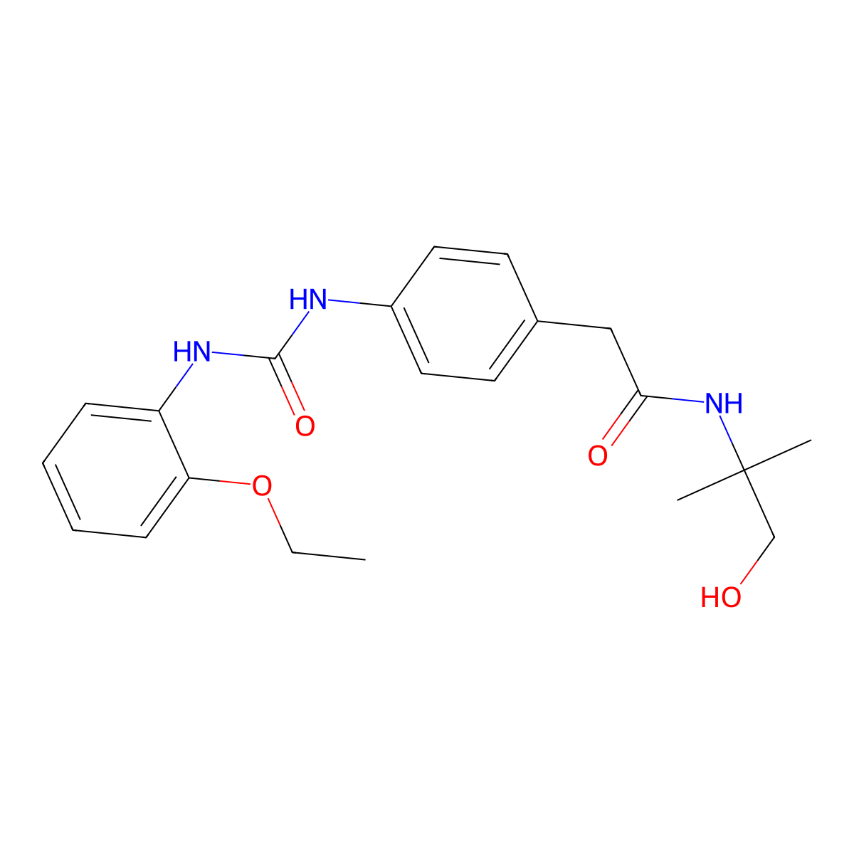 2-(4-(3-(2-ethoxyphenyl)ureido)phenyl)-N-(1-hydroxy-2-methylpropan-2-yl)acetamide molecular structure, CAS 1235187-66-2