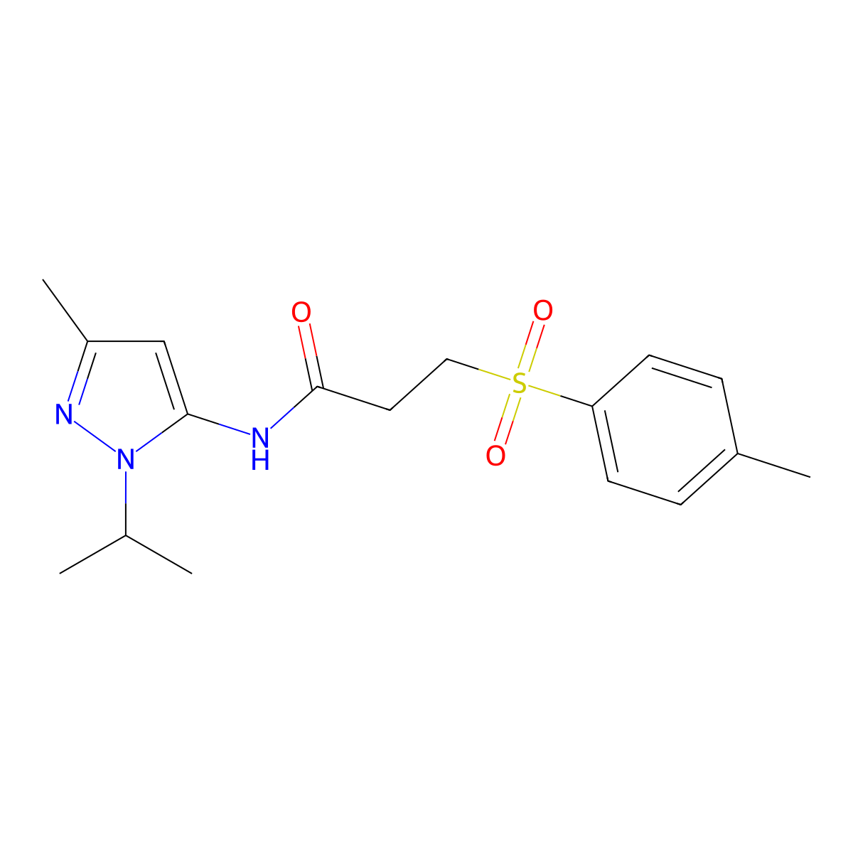 N-(1-isopropyl-3-methyl-1H-pyrazol-5-yl)-3-tosylpropanamide molecular structure, CAS 1235188-44-9