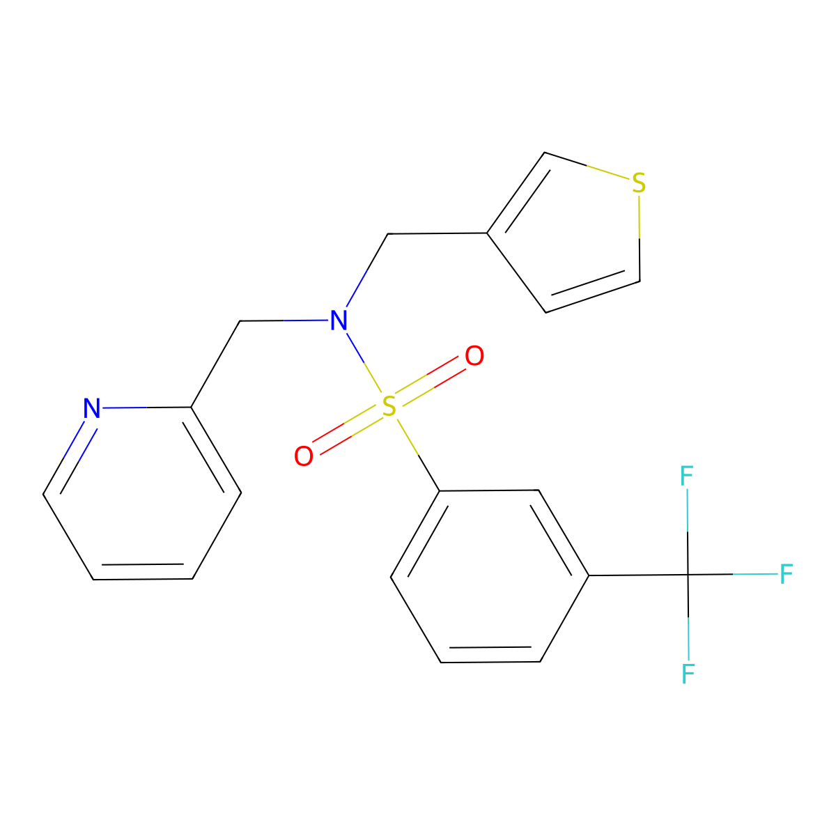 N-(pyridin-2-ylmethyl)-N-(thiophen-3-ylmethyl)-3-(trifluoromethyl)benzenesulfonamide molecular structure, CAS 1235189-35-1