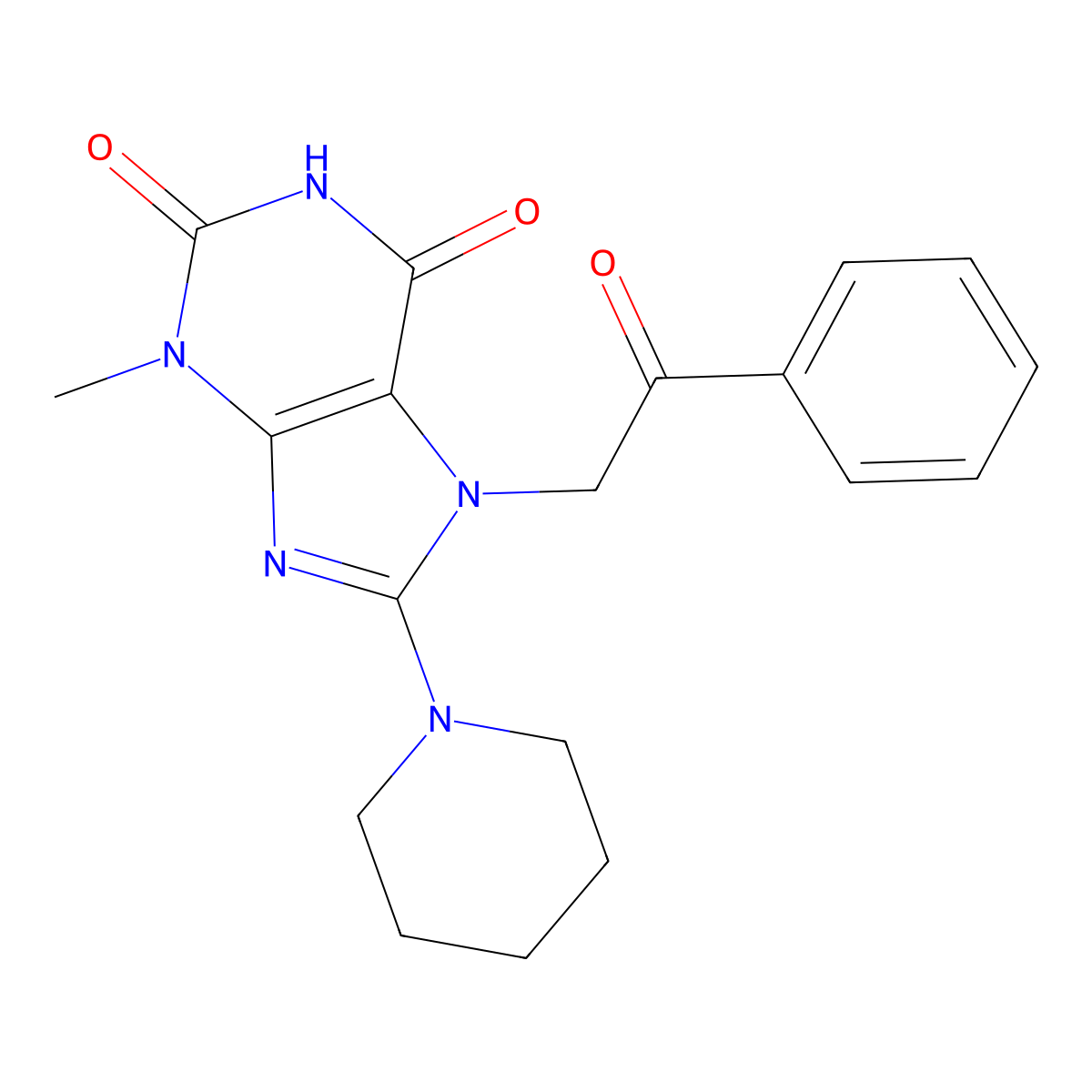 3-methyl-7-(2-oxo-2-phenylethyl)-8-(piperidin-1-yl)-1H-purine-2,6(3H,7H)-dione molecular structure, CAS 123519-05-1