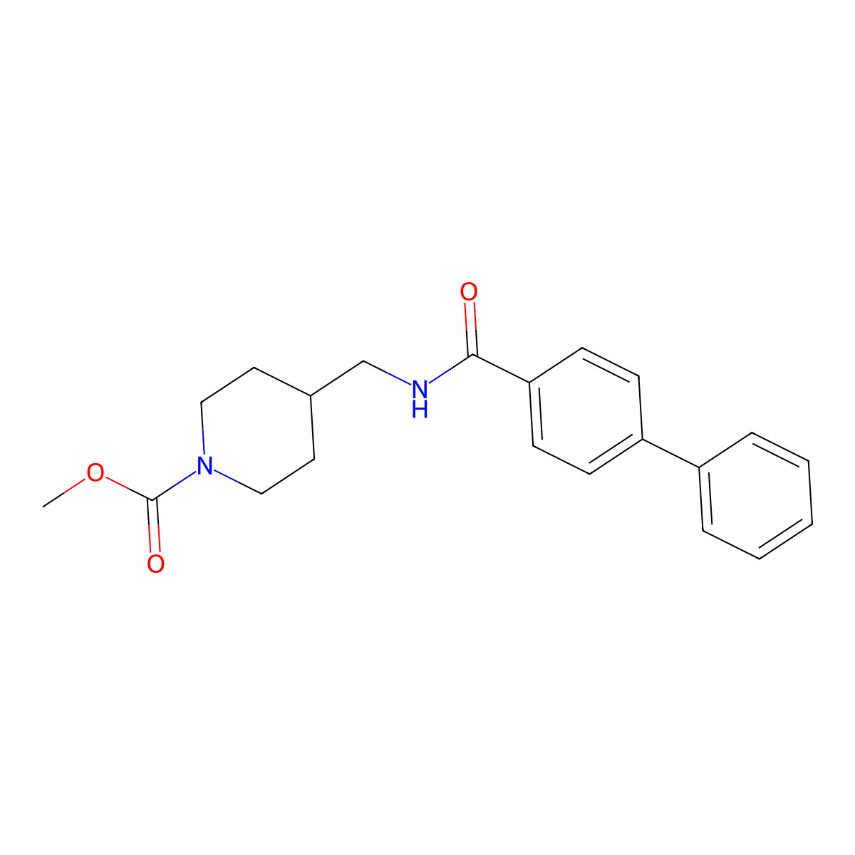 Methyl 4-([1,1'-biphenyl]-4-ylcarboxamidomethyl)piperidine-1-carboxylate molecular structure, CAS 1235190-03-0