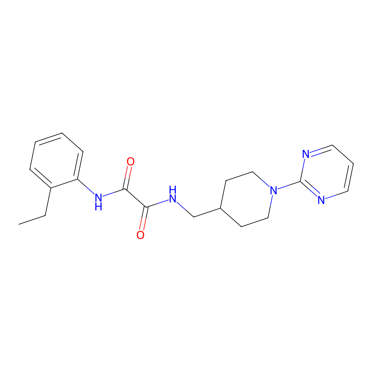 N1-(2-ethylphenyl)-N2-((1-(pyrimidin-2-yl)piperidin-4-yl)methyl)oxalamide molecular structure, CAS 1235190-67-6