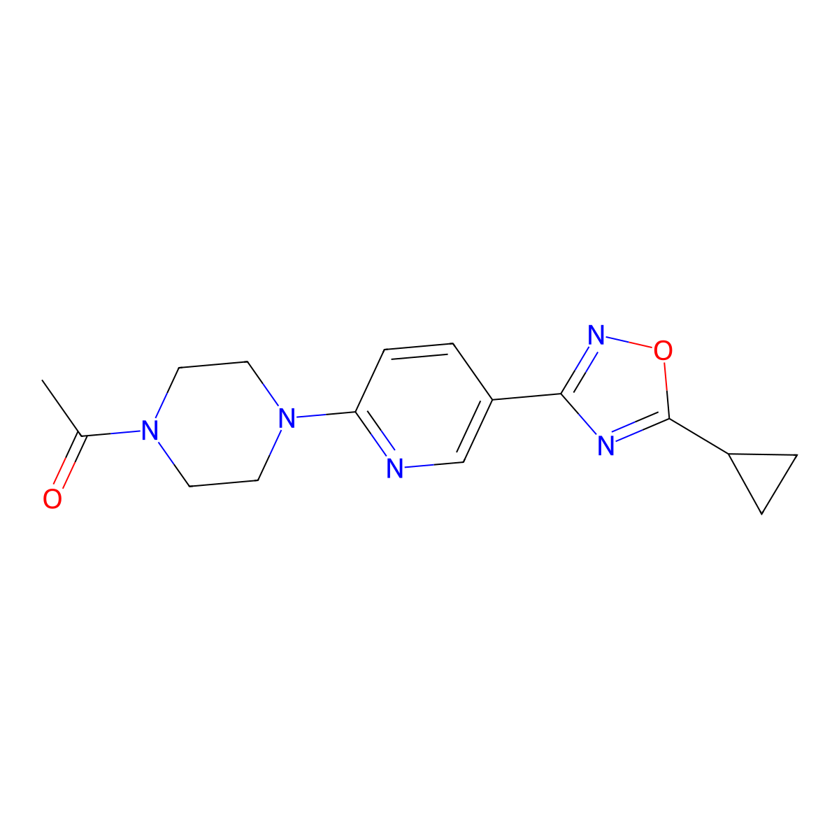 1-(4-(5-(5-Cyclopropyl-1,2,4-oxadiazol-3-yl)pyridin-2-yl)piperazin-1-yl)ethanone molecular structure, CAS 1235191-15-7