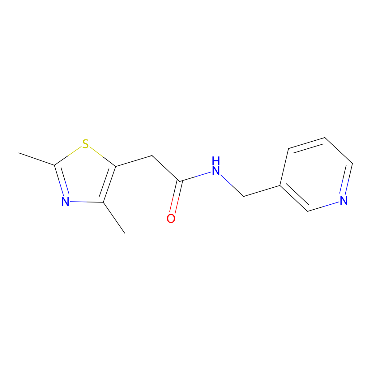 2-(2,4-dimethylthiazol-5-yl)-N-(pyridin-3-ylmethyl)acetamide molecular structure, CAS 1235191-75-9