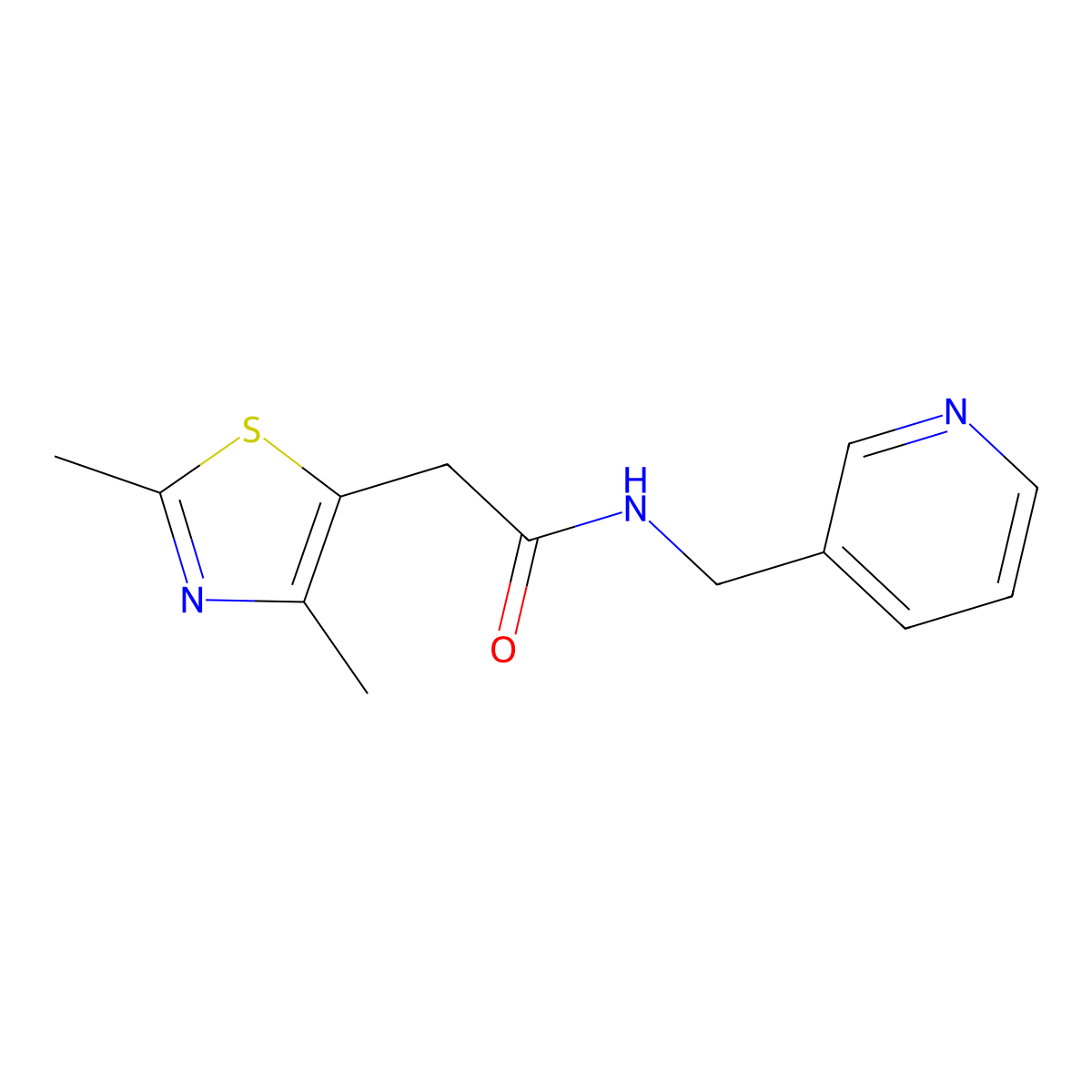 2-(2,4-dimethylthiazol-5-yl)-N-(pyridin-3-ylmethyl)acetamide molecular structure, CAS 1235191-75-9