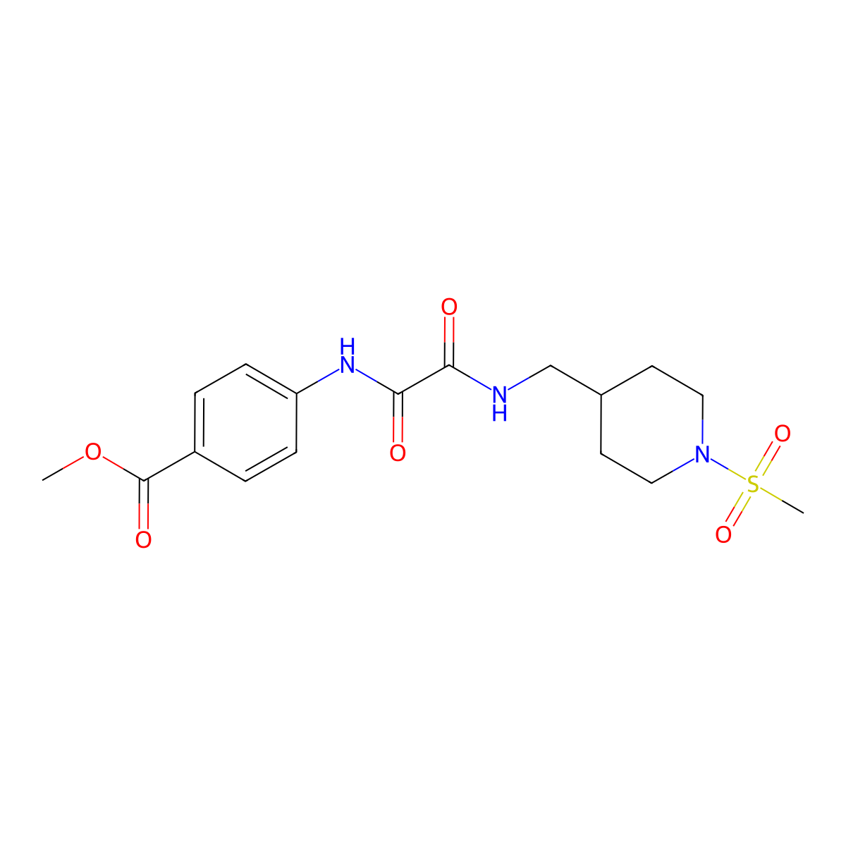 Methyl 4-(2-(((1-(methylsulfonyl)piperidin-4-yl)methyl)amino)-2-oxoacetamido)benzoate molecular structure, CAS 1235192-06-9